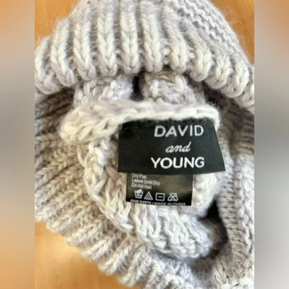 David & young beanie hat stocking faux fur cable knit cap